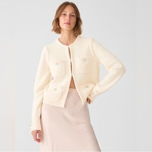 J.Crew Odette Lady Sweater Wool Alpaca Jacket Cardigan Cream Jewel Button L NWT